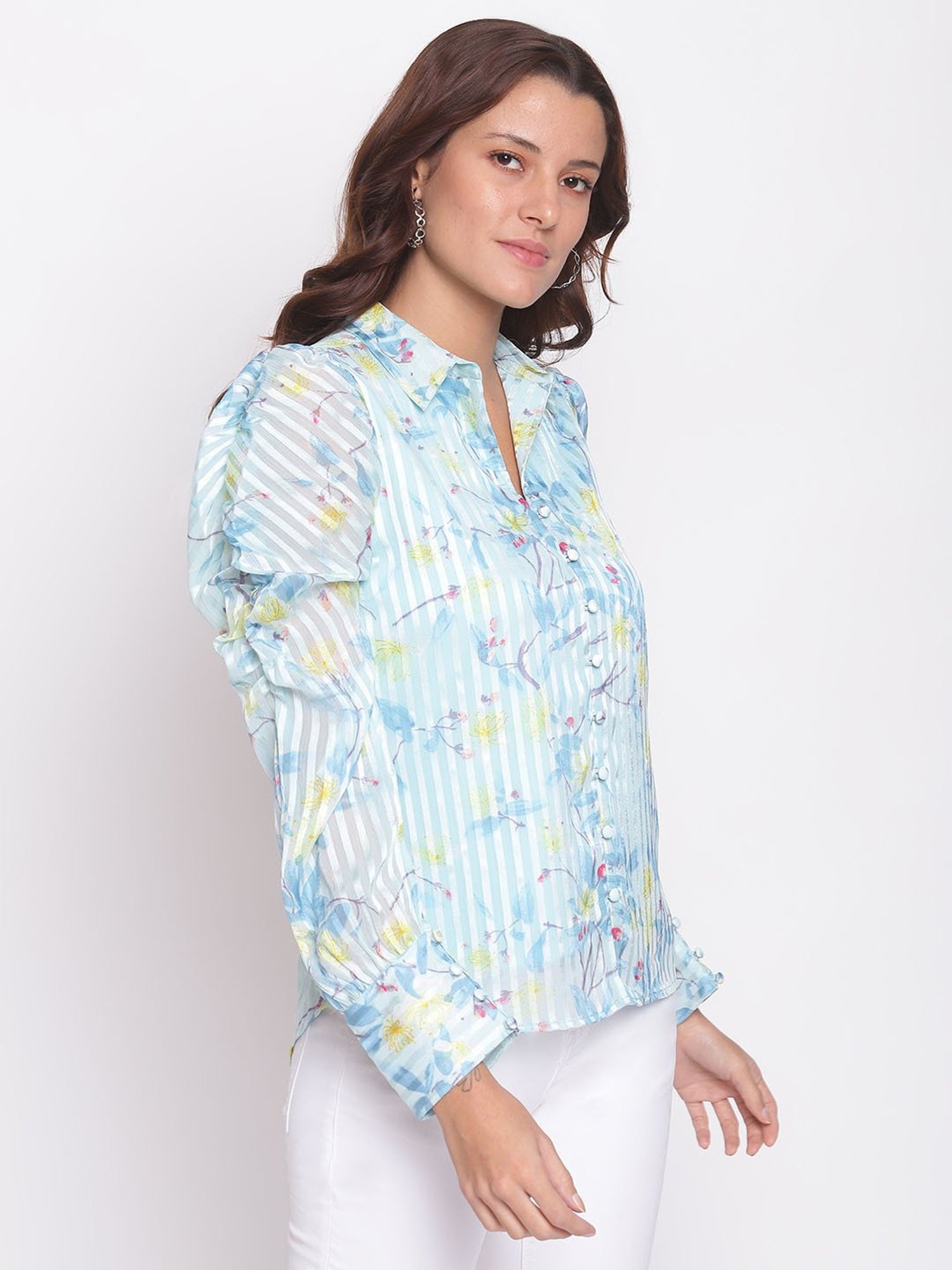 Latin Quarters Light Blue Floral Print Top