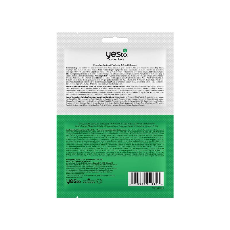 Yes To Cucumbers 2-Step Single Use Eye Kit Buh-Bye Bags & Dark Circles!