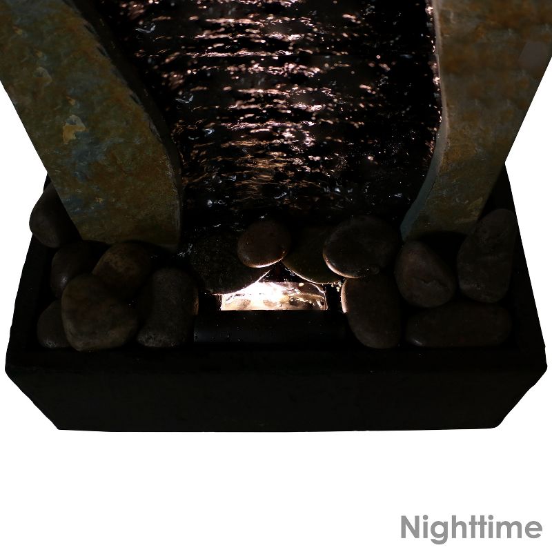 Sunnydaze Indoor Relaxing Home Office Bending Slate Tabletop Water Fountain with LED Light - 17" - Black