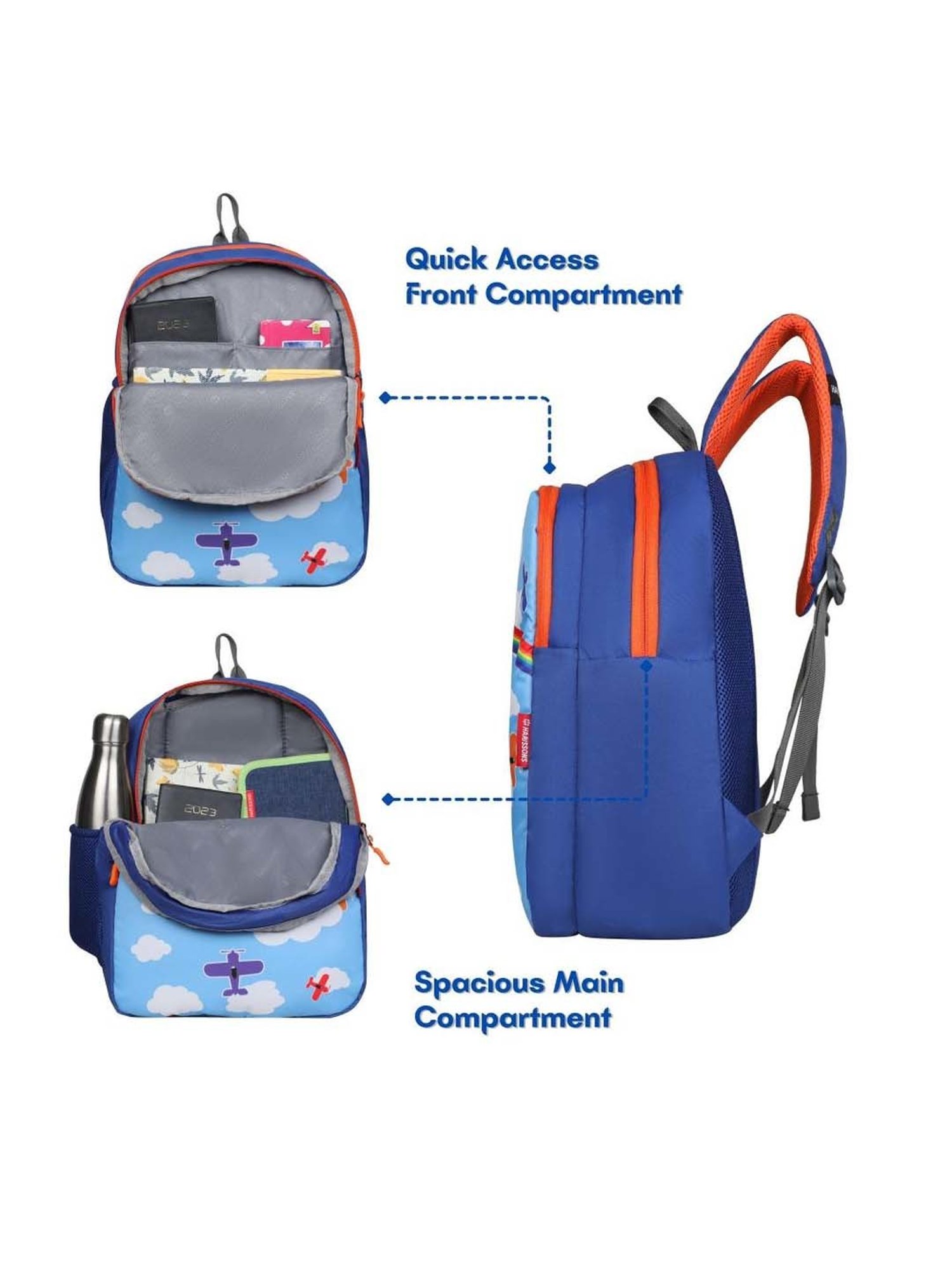 Harissons Air Kids Blue Polyester Printed Backpack - 14 Ltrs