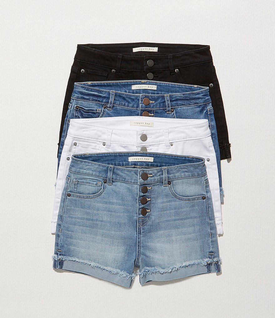 Copper Key Big Girls 7-16 High Waisted Button Front Frayed Hem Denim Shorts