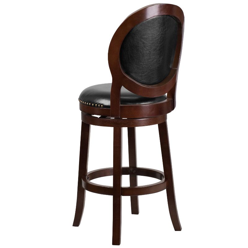 Emma and Oliver 30"H Cappuccino Wood Oval Back Barstool with Black Swivel Seat