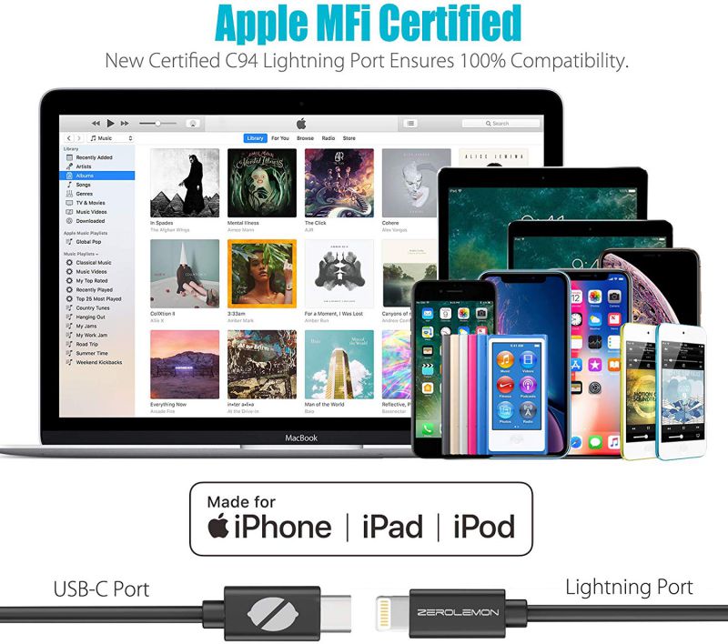 Mfi Certified Lightning to USB C Cable, ZeroLemon SuperFast Charging Cable Support Fast Charge Power Delivery Compatible with iPhone 11/11 Pro/11 Pro Max, New iPad MacBook (3.2Feet)