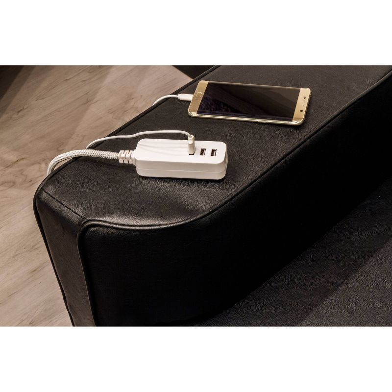 Cordinate USB Extension Cord with Surge 3 Ports 3.4A 10' Braided Cord Gray/White