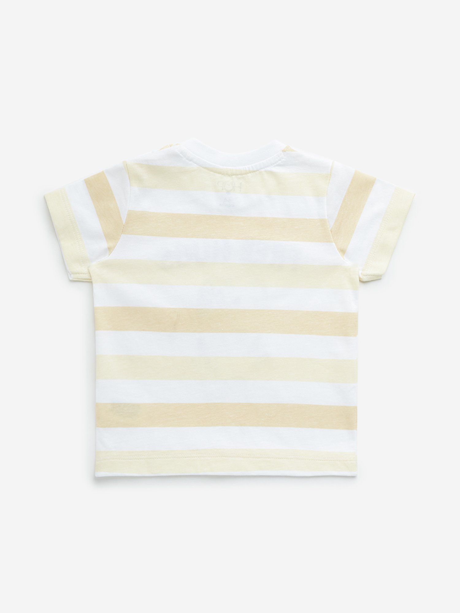 HOP Baby by Westside Yellow Stripe Printed Cotton T-Shirt