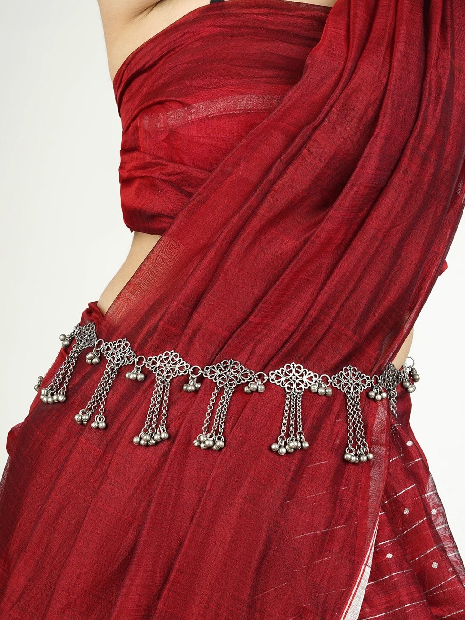 Teejh Lata Ghungroo Silver Waistband for Women