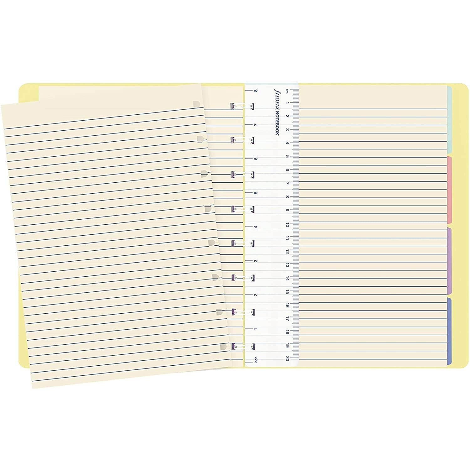 Filofax B115061U Refillable Classic Pastel Notebook, A5 Size, 112 Cream colored moveable pages. Includes 4 Indexes (one with pocket), a page marker and elastic closure, Lemon