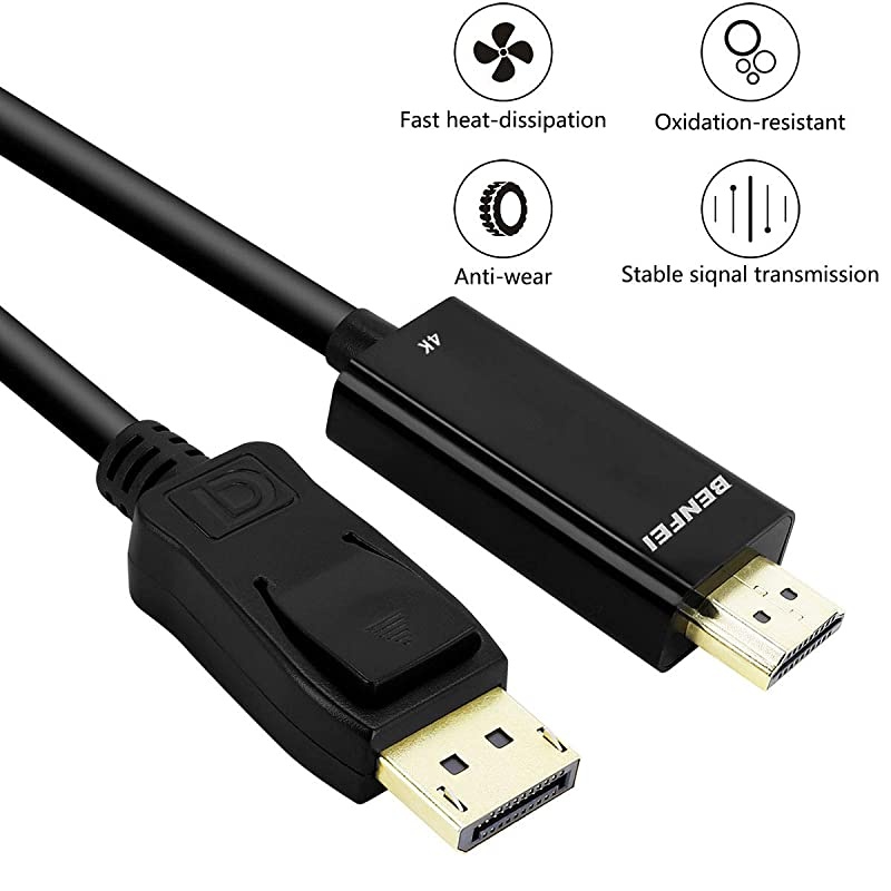 Displayport to HDMI Cable  GoldPlated 4K DP to HDMI Cable Compatible for Lenovo Dell HP ASUS 3 Feet