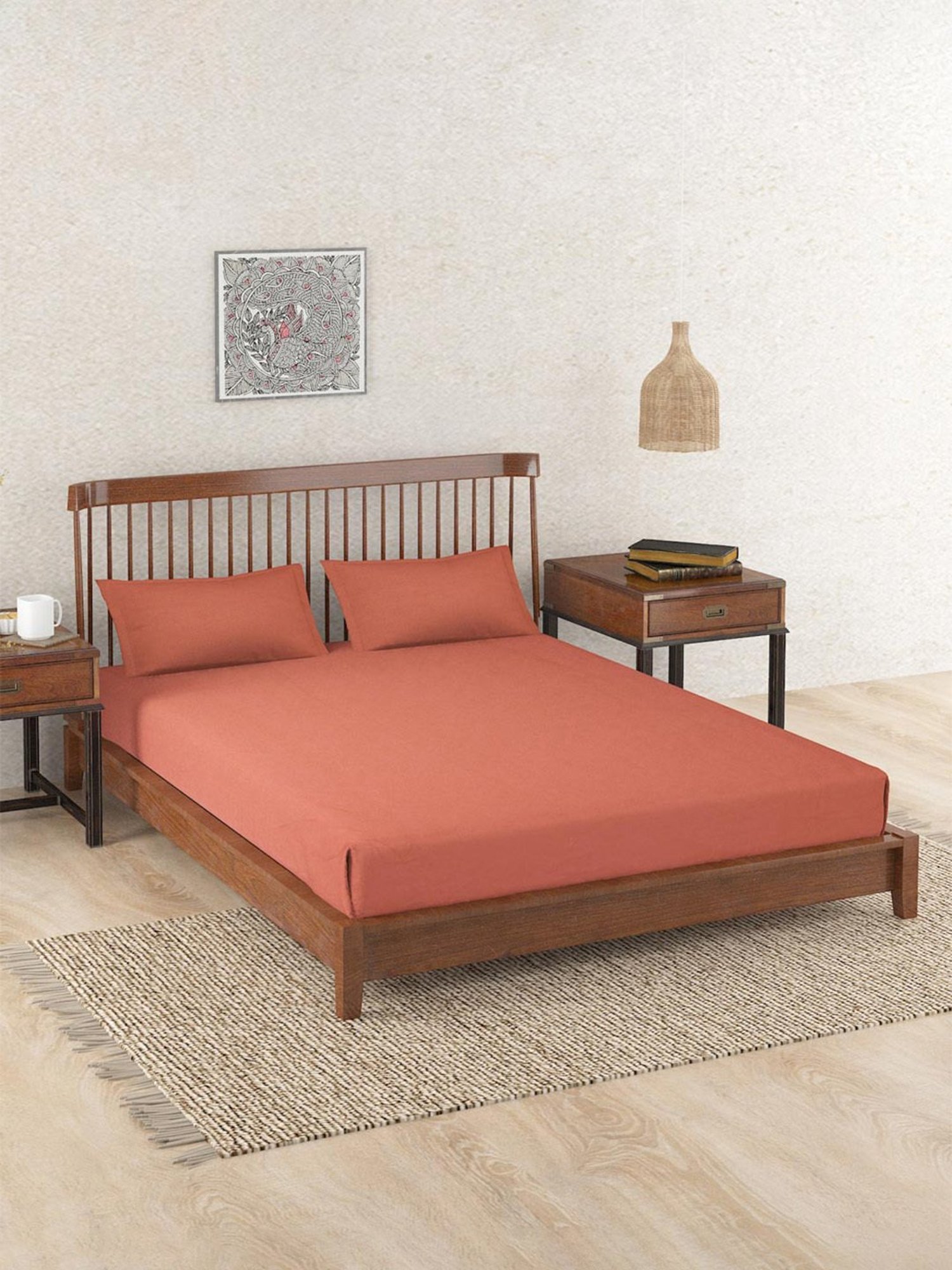 Fabindia Maroon Linen 90 TC Double Bed Sheet With Pillow Covers