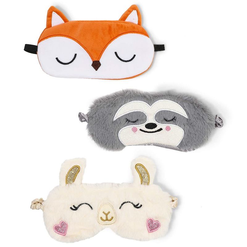 Glamlily 3-Pack Animal Sleeping Eye Mask Travel Sleep Eye Cover Set for Kids with Sloth Llama Fox