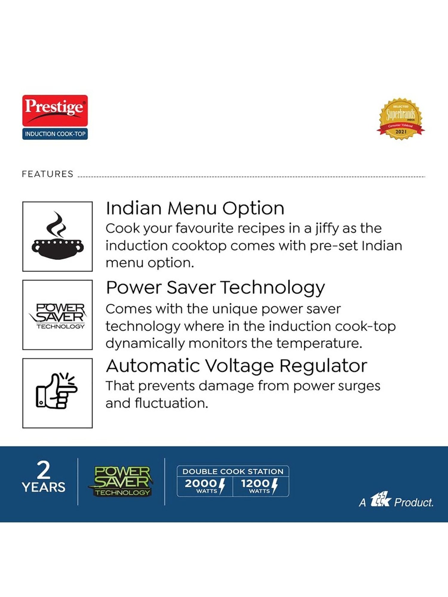 Prestige PIC 16.0 Plus 1900W Induction Cooktop (Black)