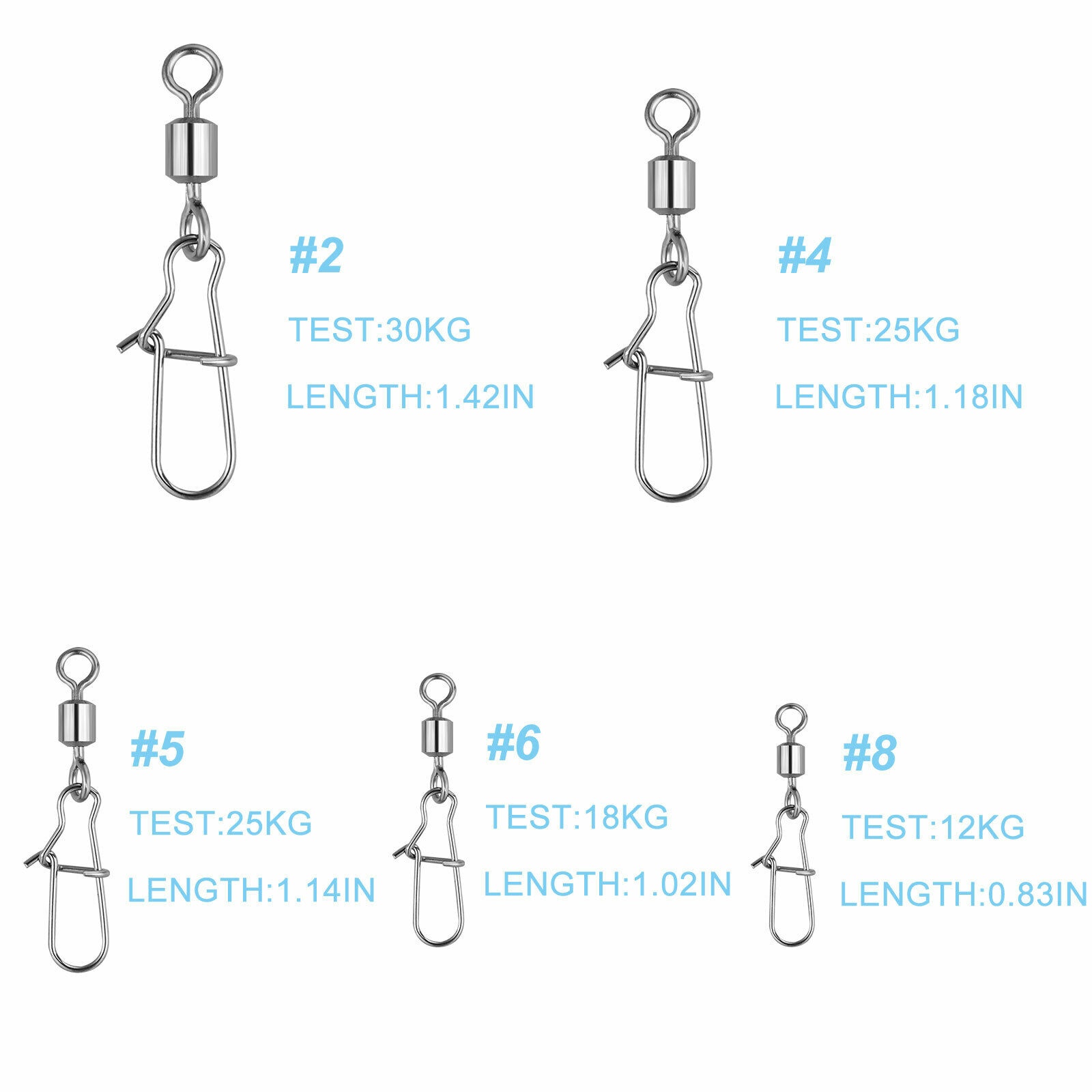 210Pcs Snap Swivels Ball Bearing Fishing Connector With Coastlock #2 #4 #5 #6 #8