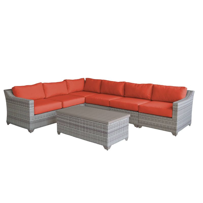 Fairmont 7pc Patio Sectional Seating Set with Cushions - Tangerine - TK Classics