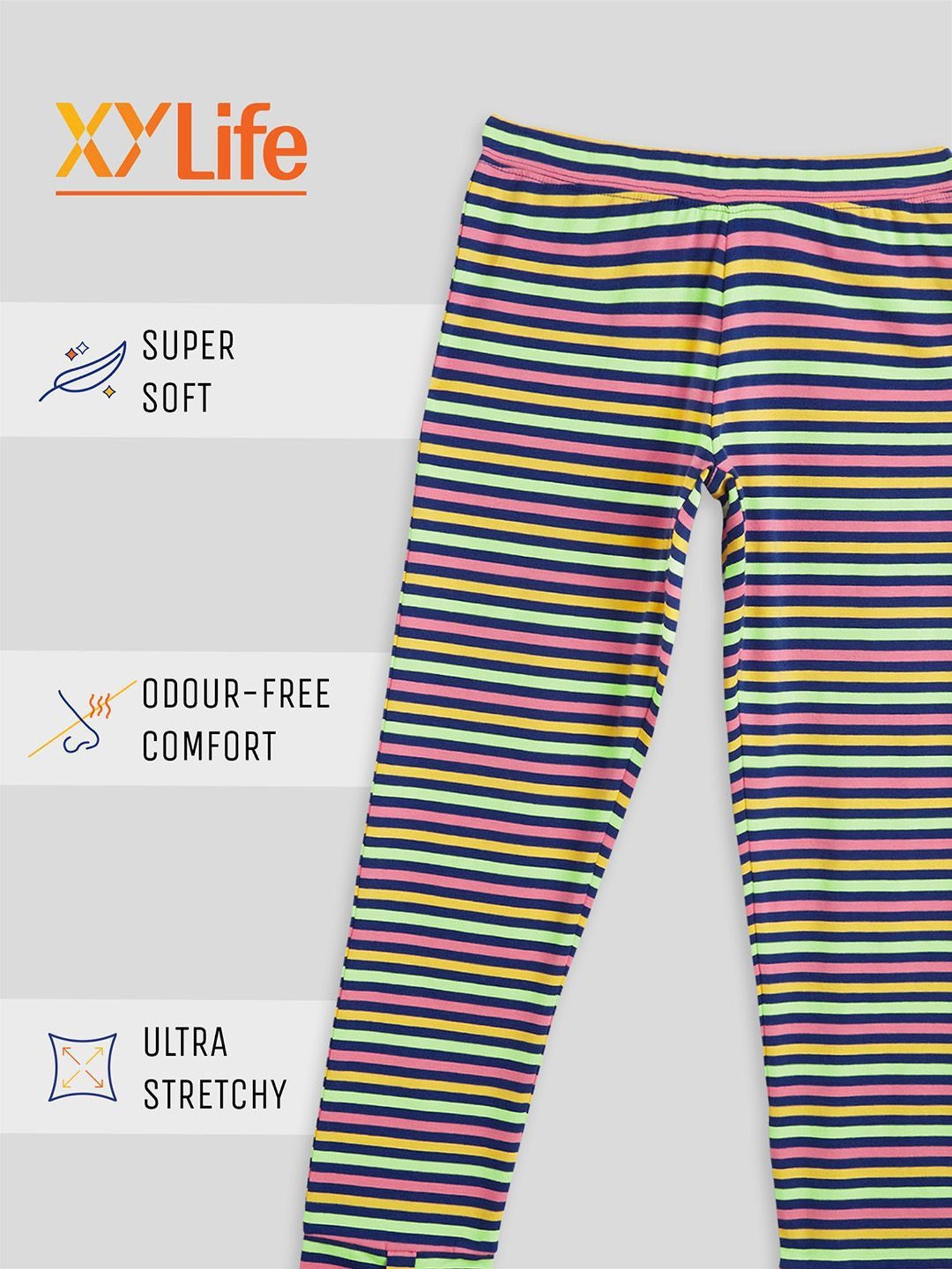 XY Life Kids Multicolor Cotton Striped Leggings (Pack of 2)