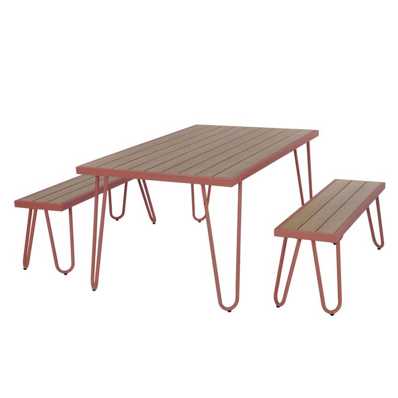Paulette Square Patio Table & Bench Set - Persimmon Red - Novogratz