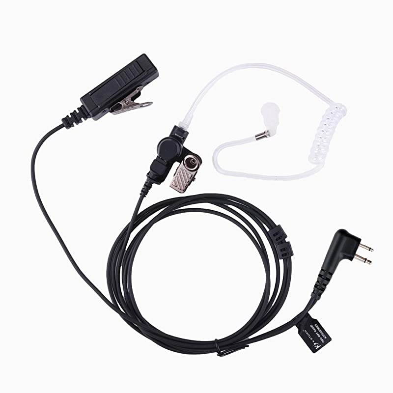 Covert Acoustic Tube Walkie Talkie Earpiece Headset with Mic Compatible with 2 Pin Motorola Two Way Radio PU Material Black Motorola