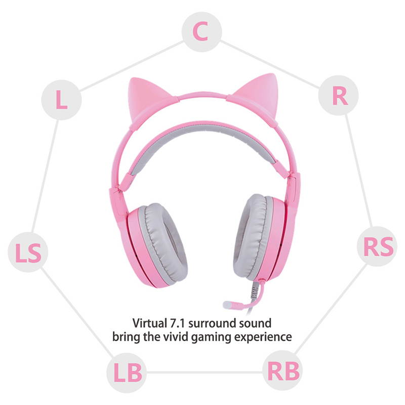 SOMIC Pink Stereo Gaming Headset with Mic for PS4, Xbox One, PC, Mobile Phone, 3.5MM Sound Detachable Cat Ear Headphones Lightweight Self-Adjusting Over Ear Headphones for Women