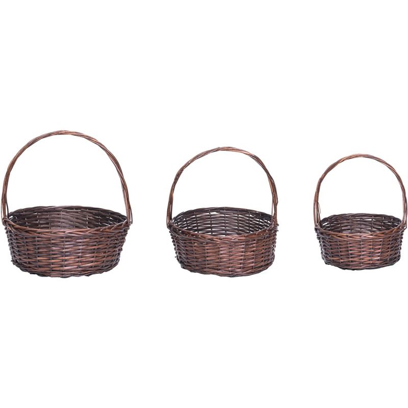 Vintiquewise Brown Willow Bowl Baskets with Handle, Set of 3