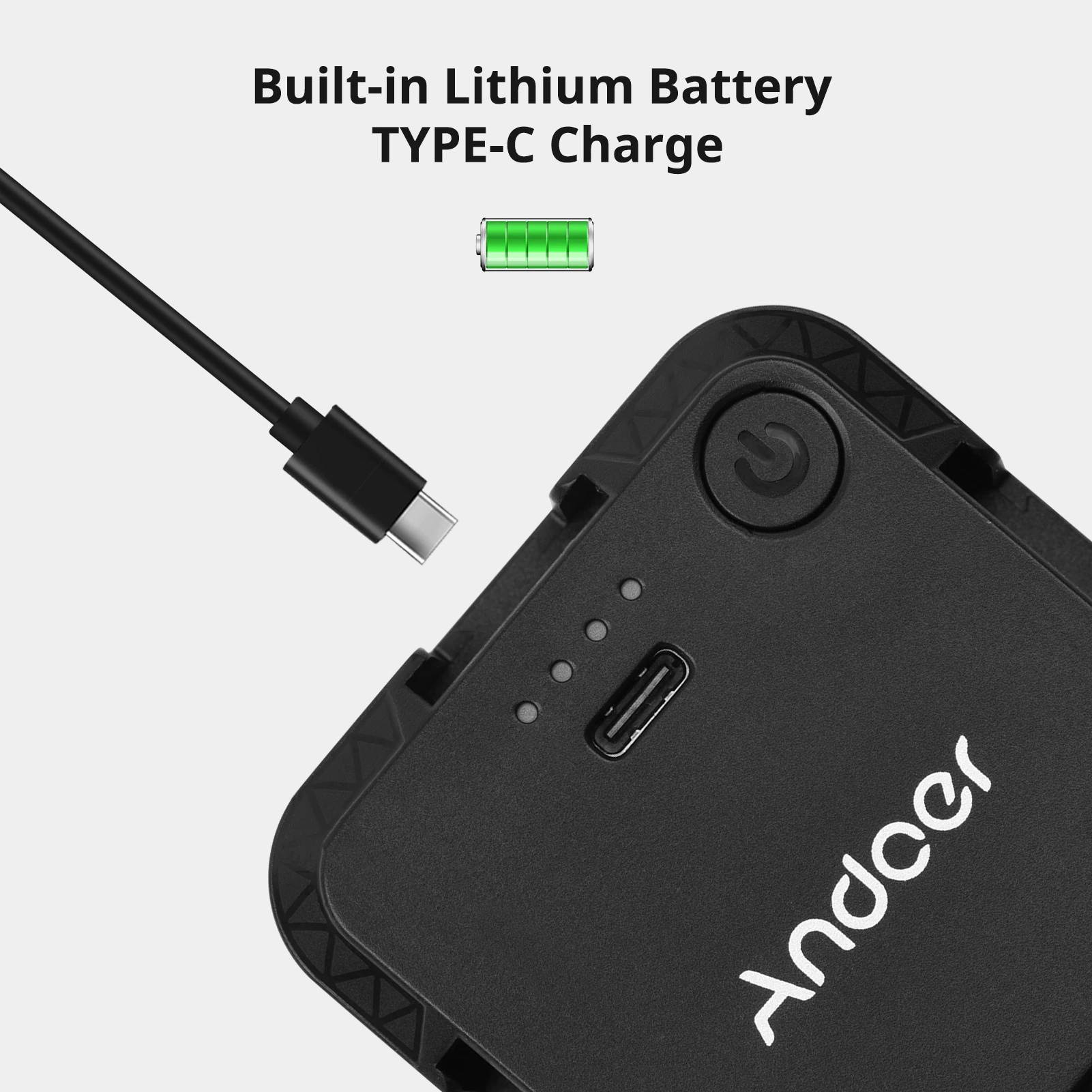 Mini Video  Light 5600K Dimmable 4W Type-C Built-In Rechargeable Battery with 3 Cold Shoe Mounts Photography Lighting Lamp