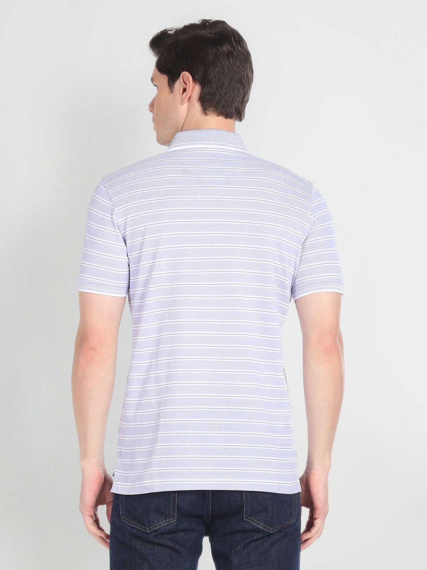 Arrow Purple Cotton Regular Fit Striped Polo T-Shirt