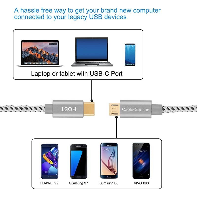 USB C to Micro USB OTG Cable,  0.65 ft Type C Braided Cord, 480Mbps Compatible with MacBook (Pro), Galaxy S20, S20+,S8, S9, S10, Pixel 3 XL, 2 XL, Android Devices, 0.2M/ Space Gray