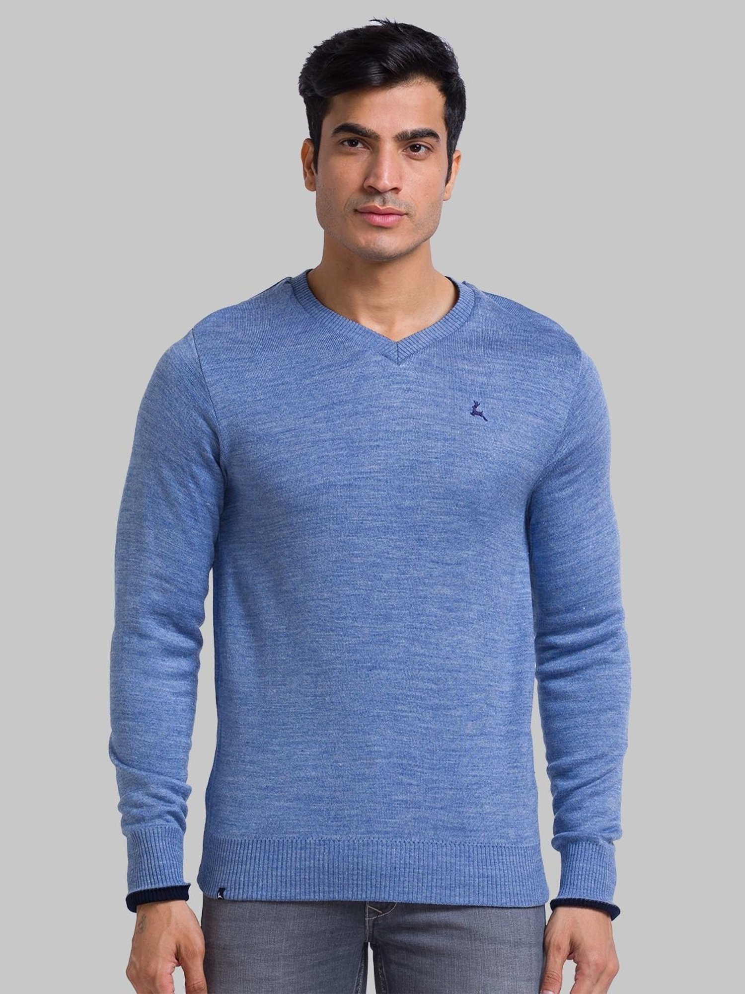 Parx Blue Regular Fit Heathered Sweater