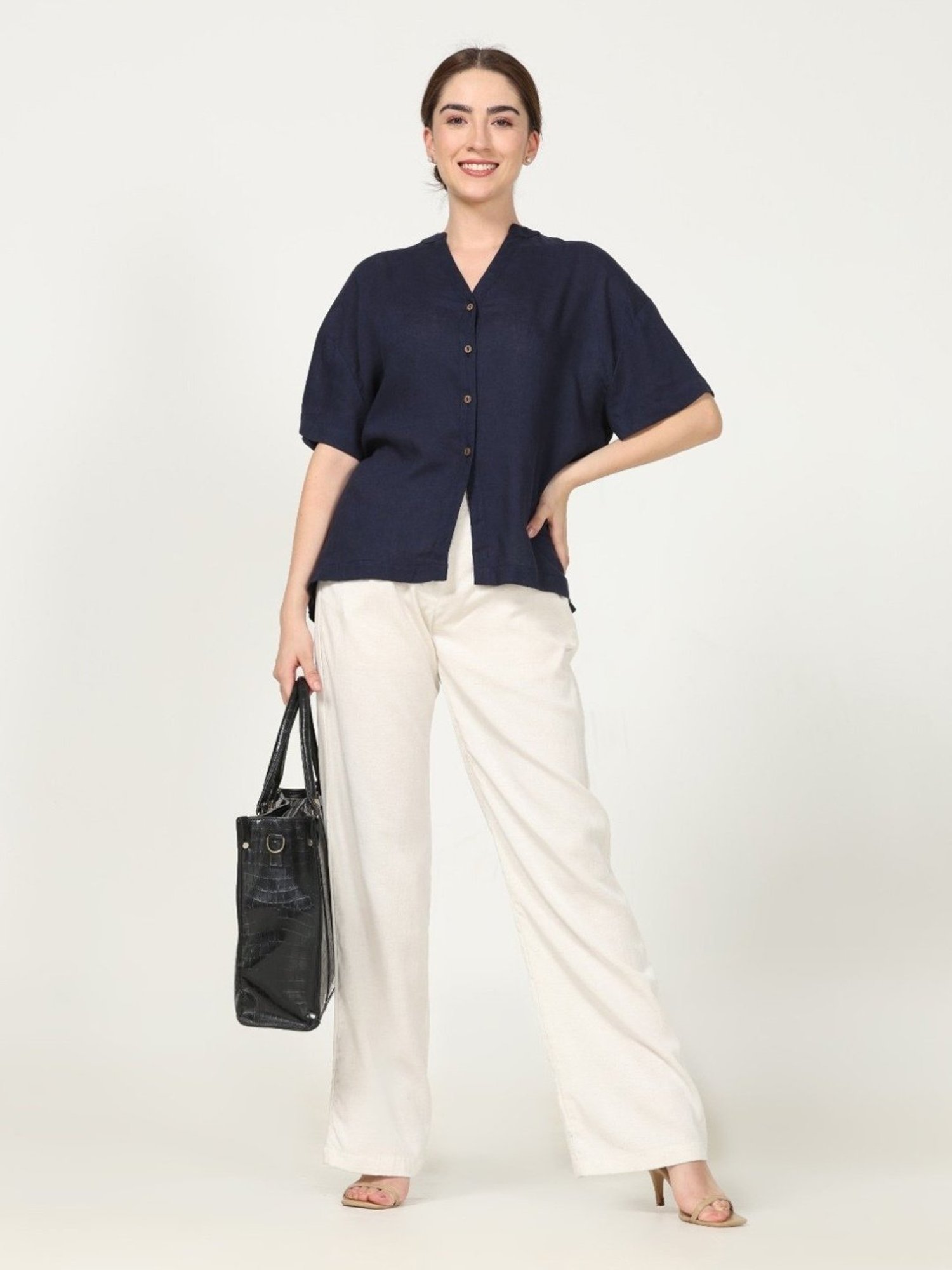 Saltpetre Elegant Navy and off white Co-ord Set in Organic Cotton