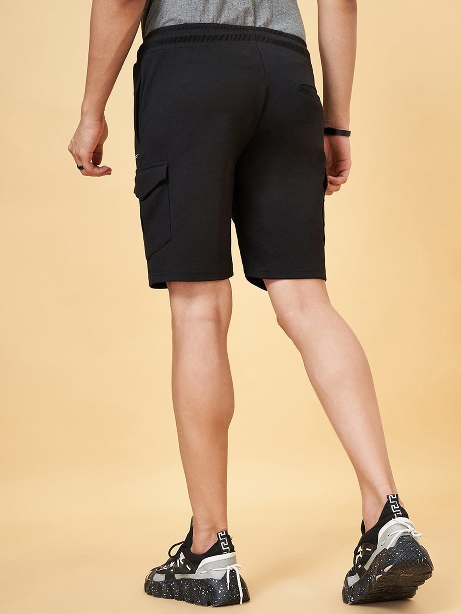 Street 808 By Pantaloons Jet Black Regular Fit Cargo Shorts