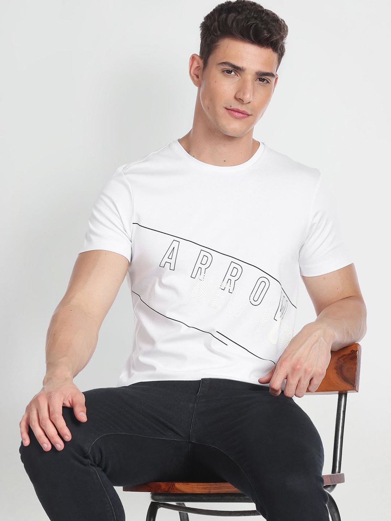 Arrow New York White Cotton Regular Fit Printed T-Shirt