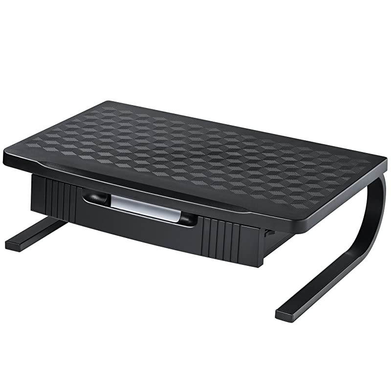 Monitor Stand Riser and Computer Desk Organizer with Storage Drawer & Cable Management for Printer, Laptop, Desk Shelf and Keyboard Holder, Black