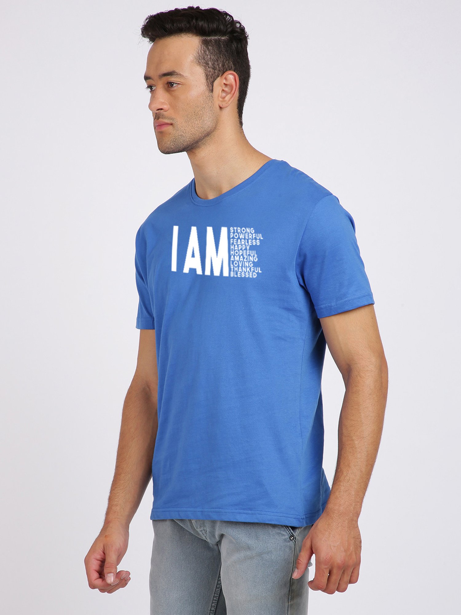 BLACK RADIO Royal Blue Slim Fit Printed Cotton Crew T-Shirt