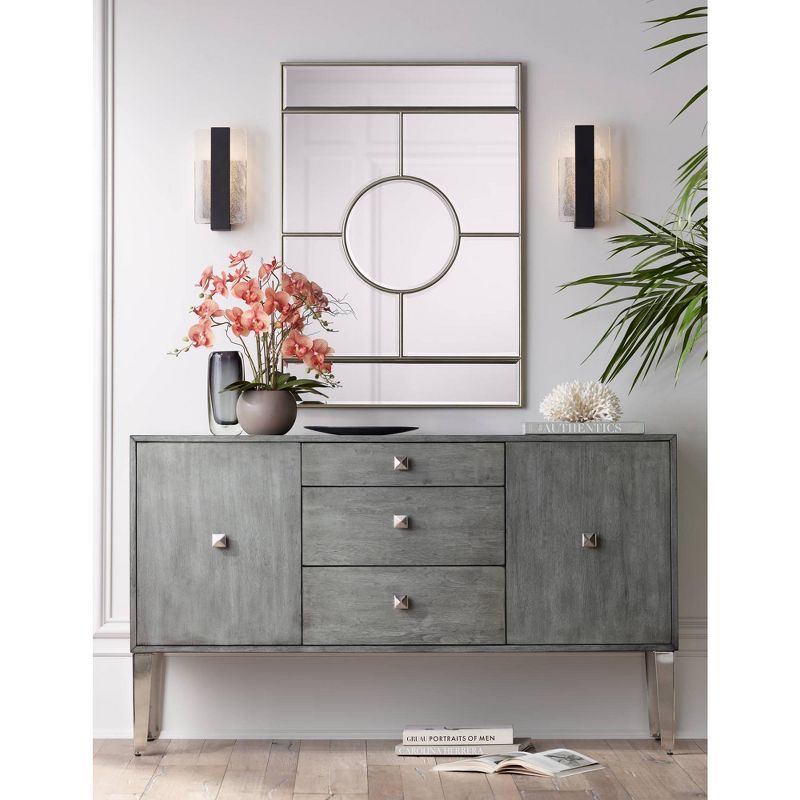 Possini Euro Design Modern Wall Light Sconce LED Black Hardwired 11 3/4" High Fixture Piastra Glass for Bedroom Bathroom Hallway