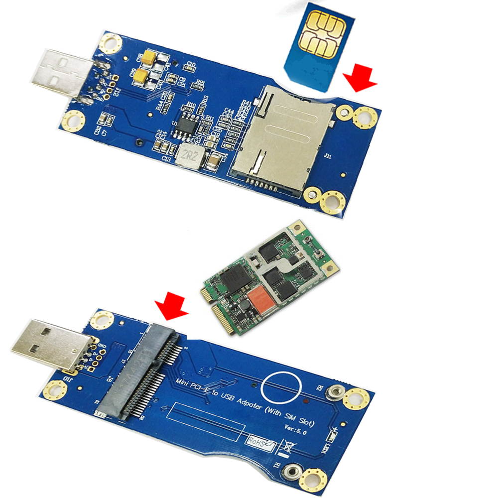 Sim Card Modem USB to Mini pci Mini pcie USB Adapter Pci-e Sim Card Mini PCI-E sim Card to USB Adapter with SIM Card Slot for WWAN/LTE