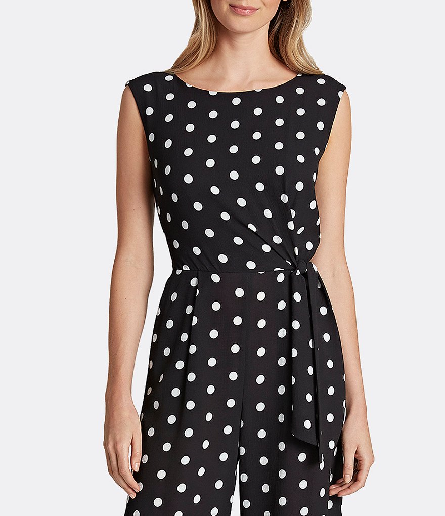 Tahari ASL Georgette Polka Dot Cropped Jumpsuit