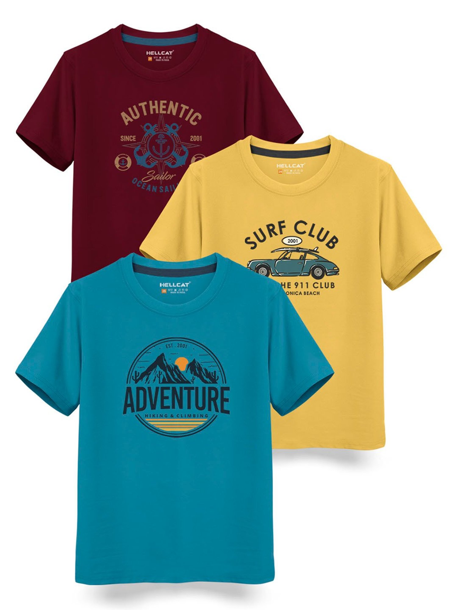 HELLCAT Kids Multicolor Printed T-Shirt (Pack Of 3)