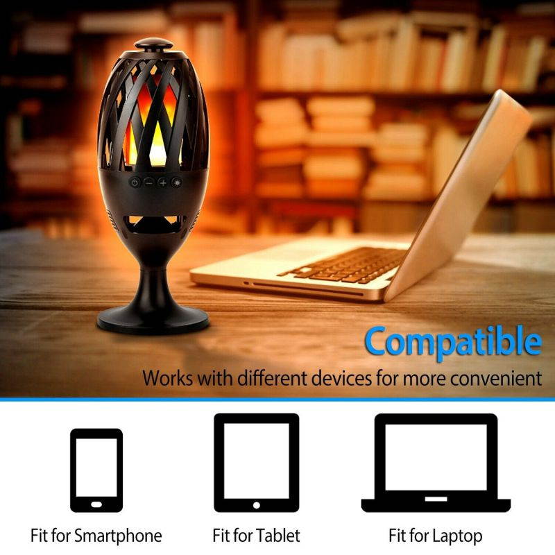 Led Flame Table Lamp Torch Atmosphere Wireless Speakers HD Audio Stereo Bass