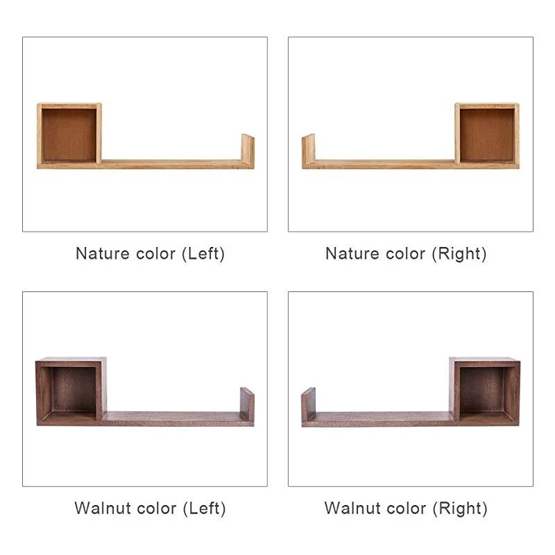Square Cube U Shaped Wall Mounted Shelf, Storage Hanging Shadow Box Shelves Floating Bookshelves Organizer CD Photo Rack Display Case for Bedroom Living Room Office(Walnut, Right)
