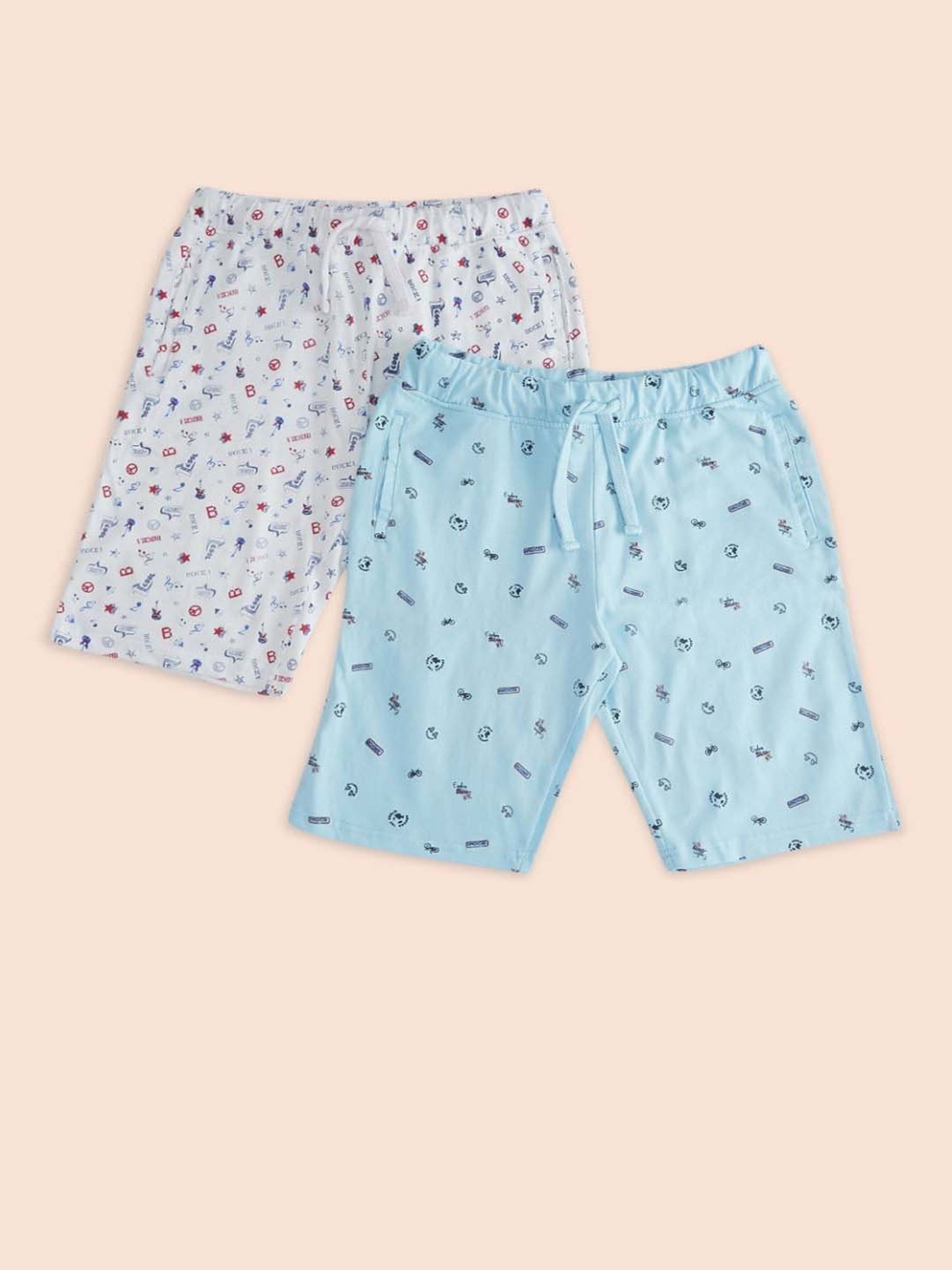Pantaloons Baby Boys Blue & White Cotton Printed Shorts