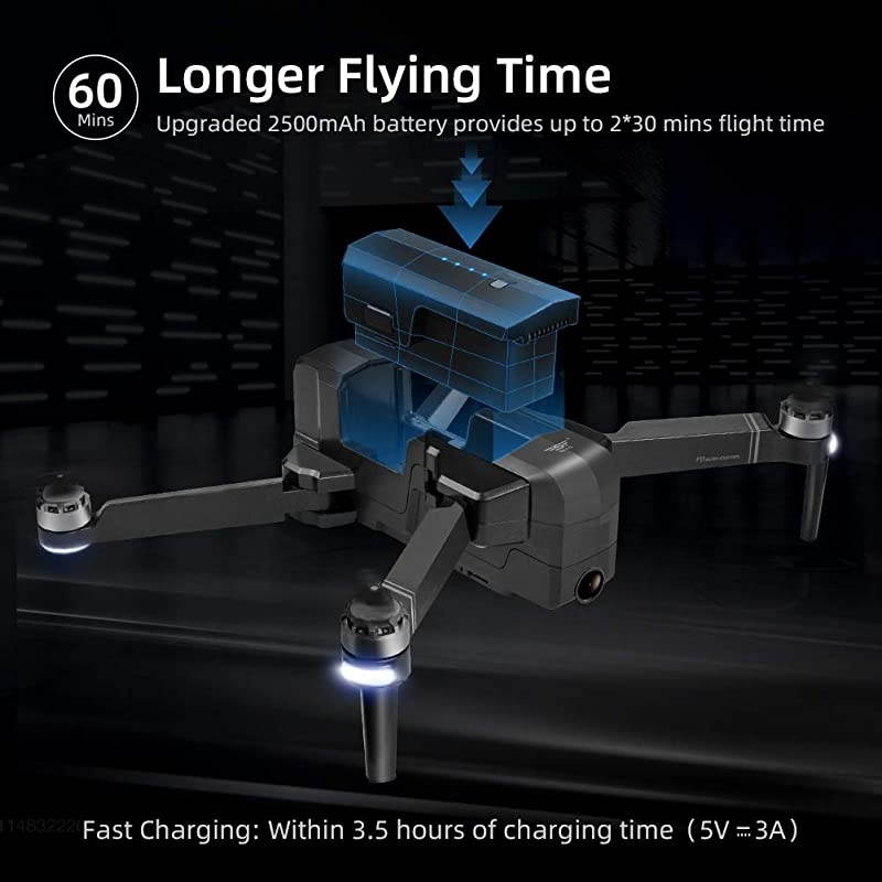 F11 Pro Drones with Camera for Adults 4K UHD Camera Live Video 30 Mins Flight Time with GPS Return Home Brushless Motor-Black(1 Extra Battery + Carrying Case)