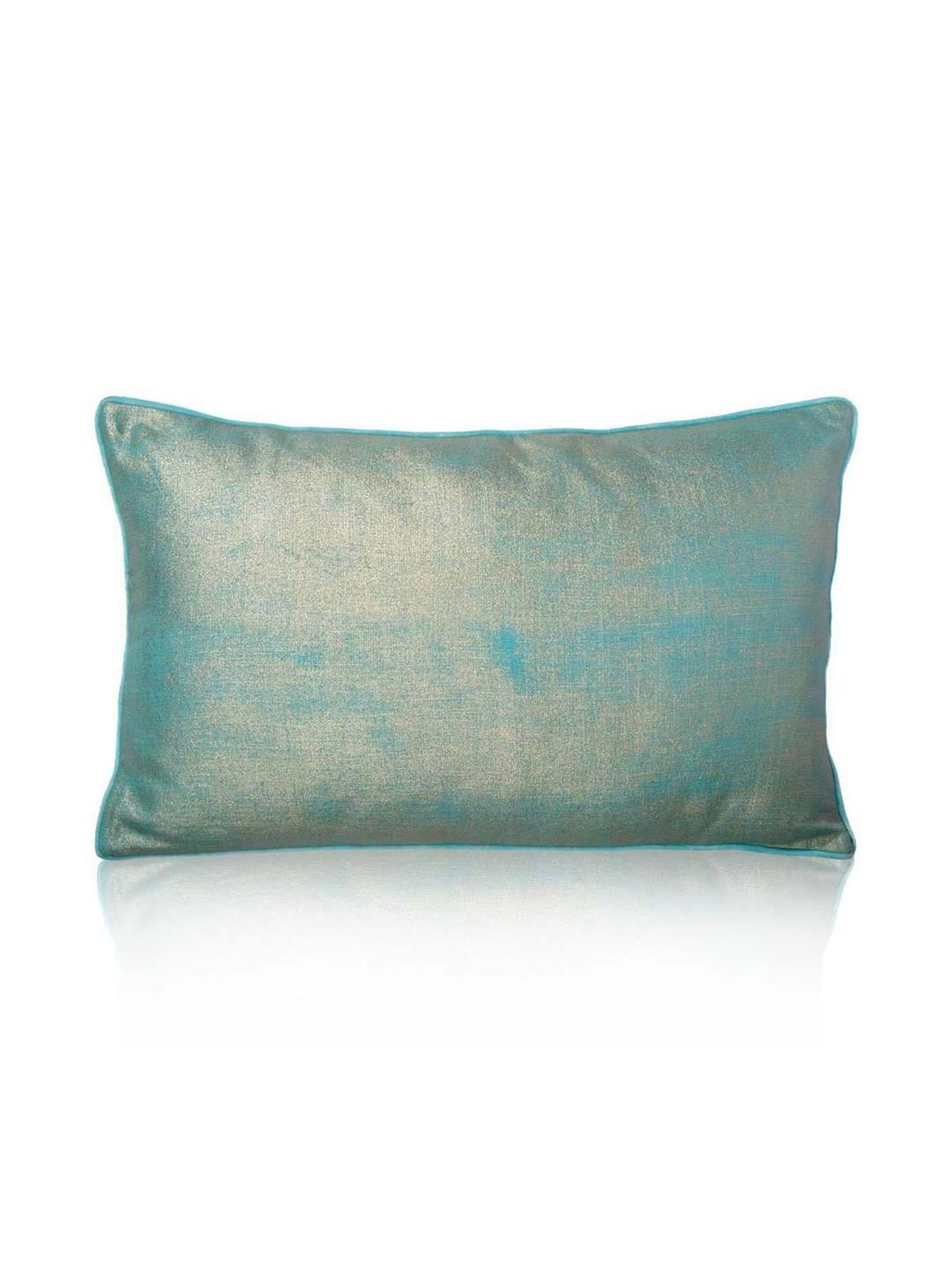 Home4U Jemma Blue & Gold Cotton Slub Cushion Cover - Set of 1