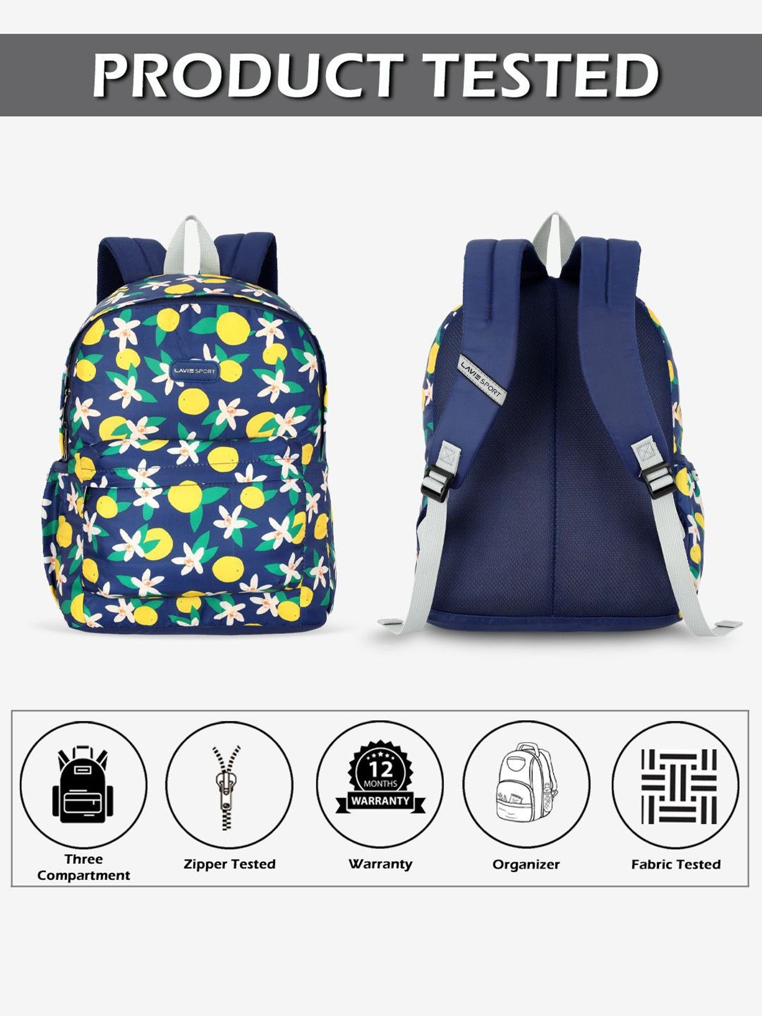 Lavie Sport Lime 18L Printed Casual Backpack |School Bag for Girls (Navy)