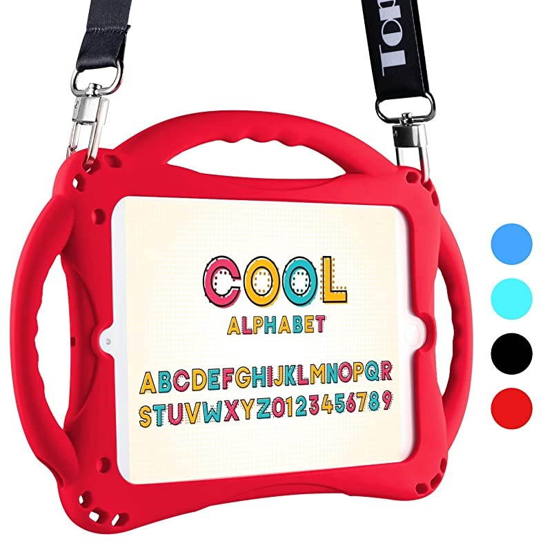 Kids Case for iPad Mini 5 4 3 2 1,Silicone Childproof for All Kinds of iPad Mini, Built-in Handle Stand, Comes with 2-4 Feet Adjustable Strap. (Red)