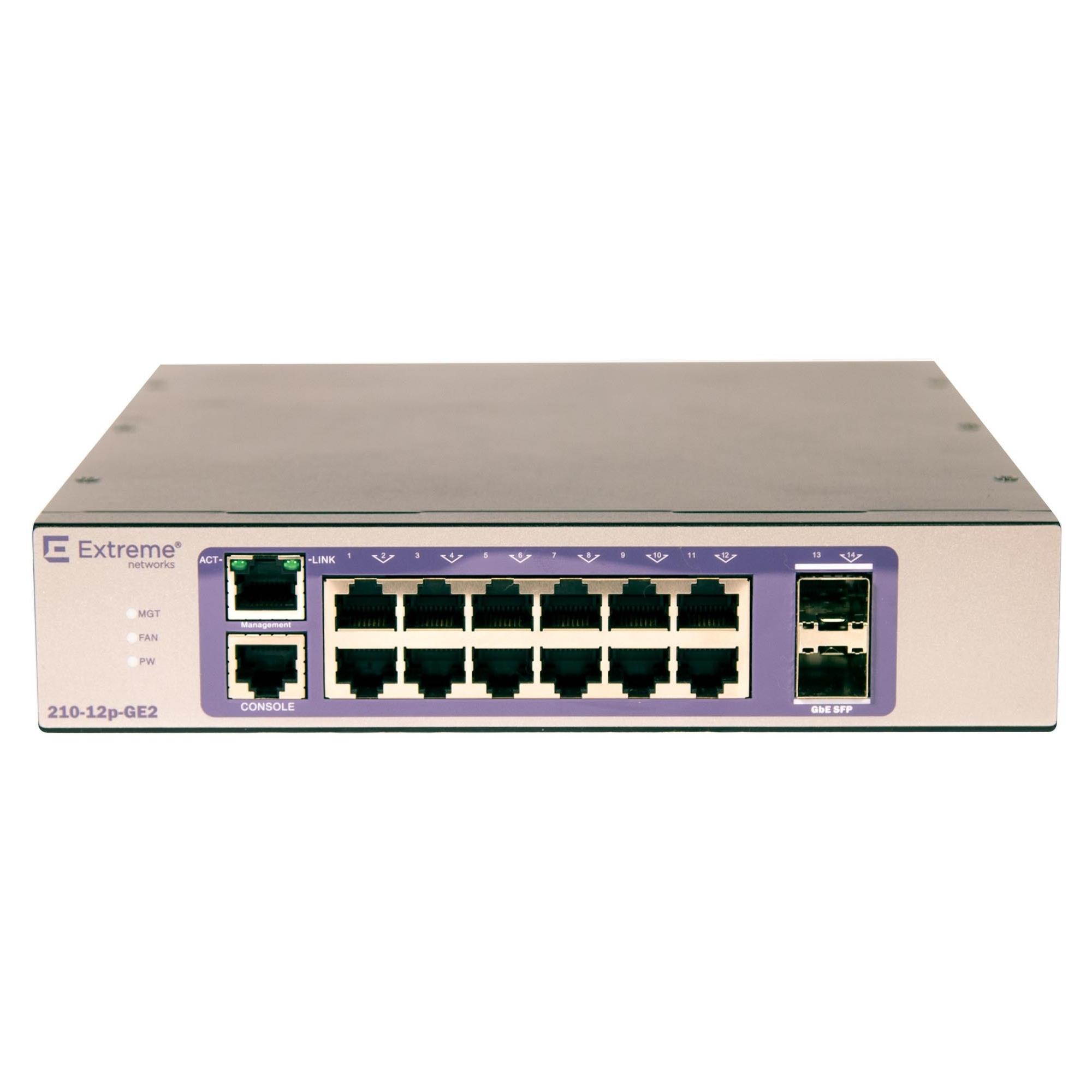Extreme Networks - 16567 - Extreme Networks 210-12p-GE2 Ethernet Switch - 12 Ports - Manageable - 3 Layer Supported -