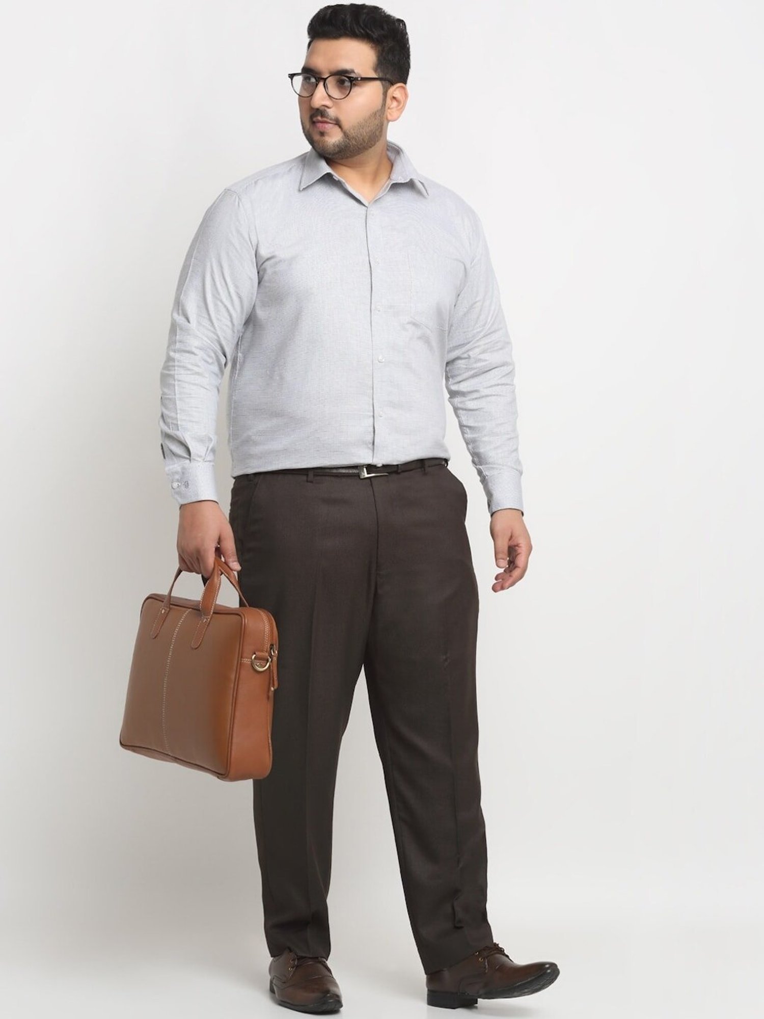 Melon by PlusS Dark Brown Cotton Regular Fit Plus Size Trousers