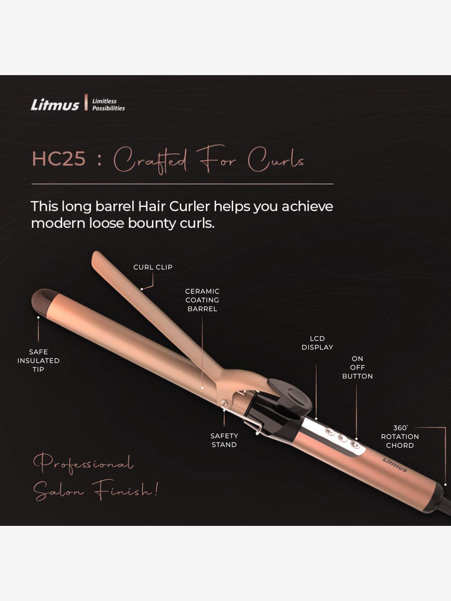 Litmus HC25 Professional Hair Curler (Black/Bronze)