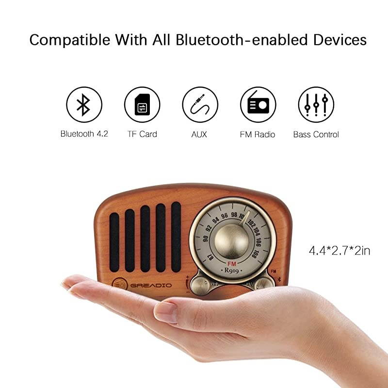 Vintage Radio Retro Bluetooth Speaker  Cherry Wooden FM Radio with Old Fashioned Classic Style Strong Bass Enhancement Loud Volume Bluetooth 42 Wireless Connection TF Card amp MP3 Player