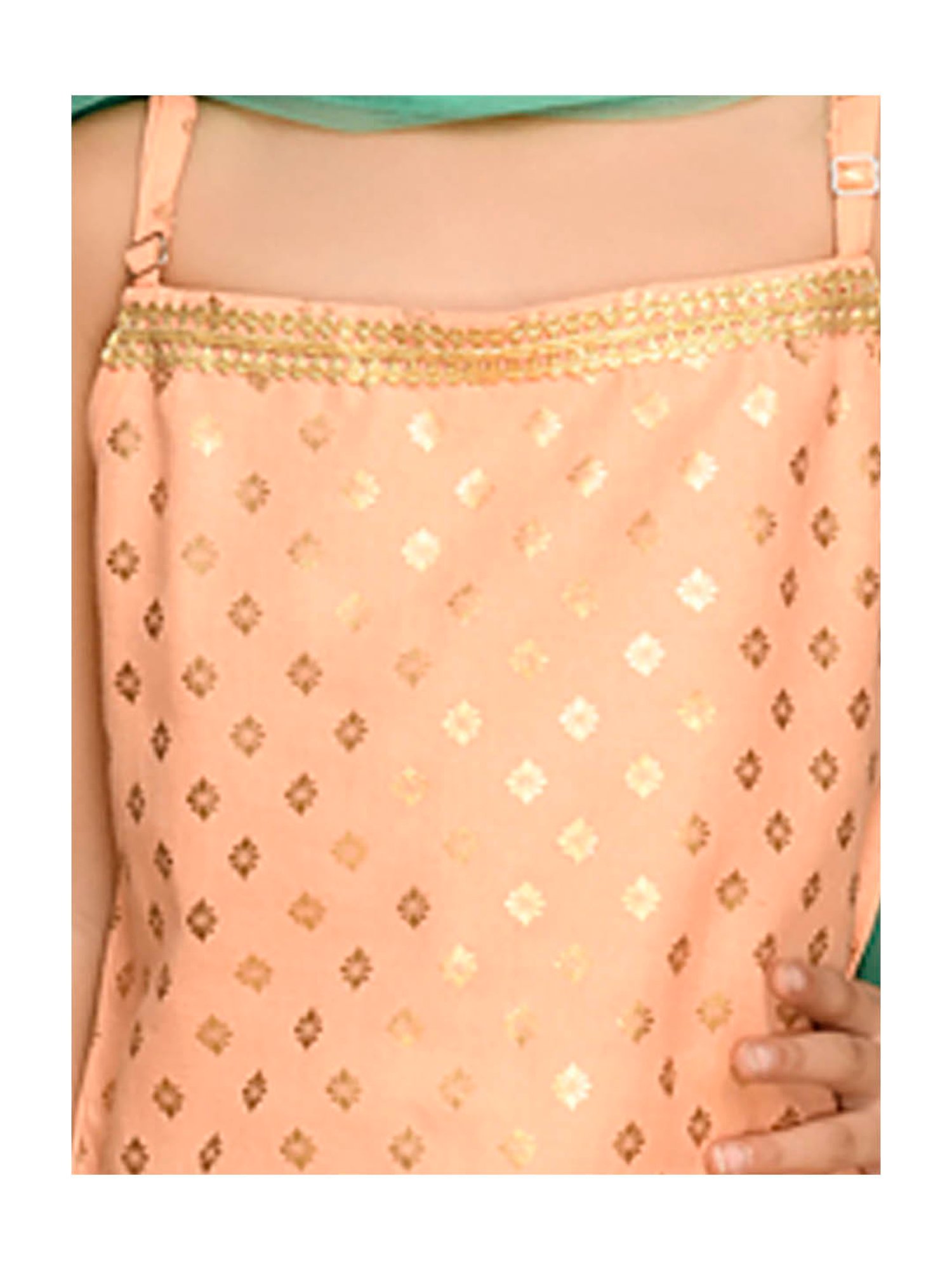 Saka Designs Kids Peach & Light Green Printed Kurta with Dhoti & Dupatta