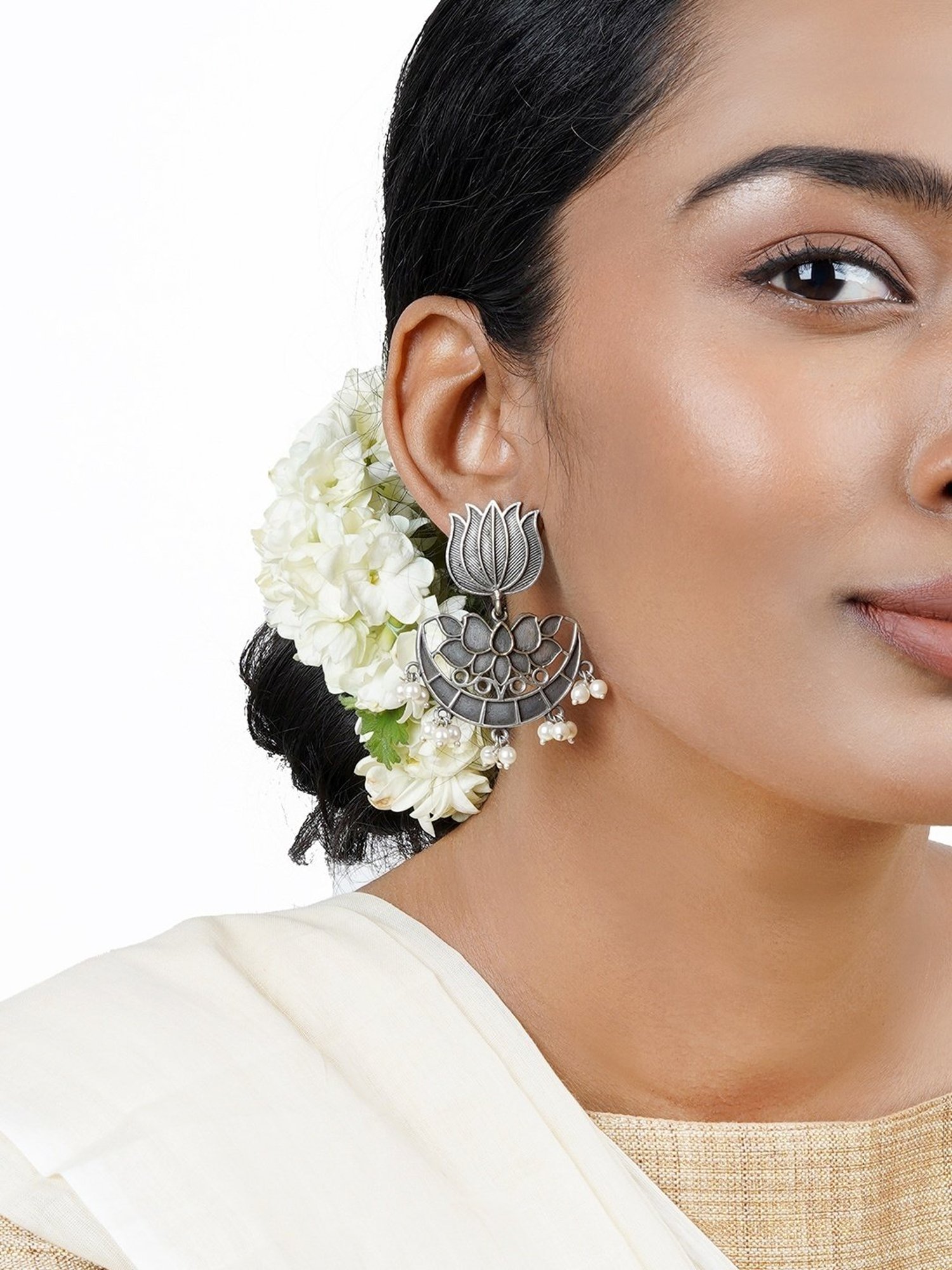 Teejh Ethnic Krupali Silver Oxidized Dangler Earrings
