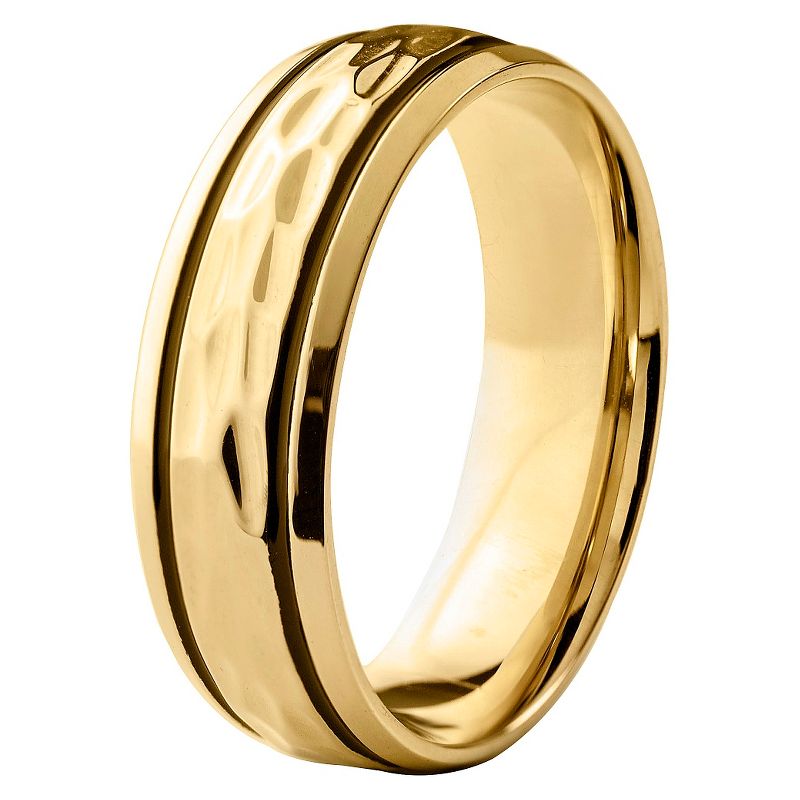 Men's West Coast Jewelry Goldtone Stainless Steel Groove Hammered Ring (8)