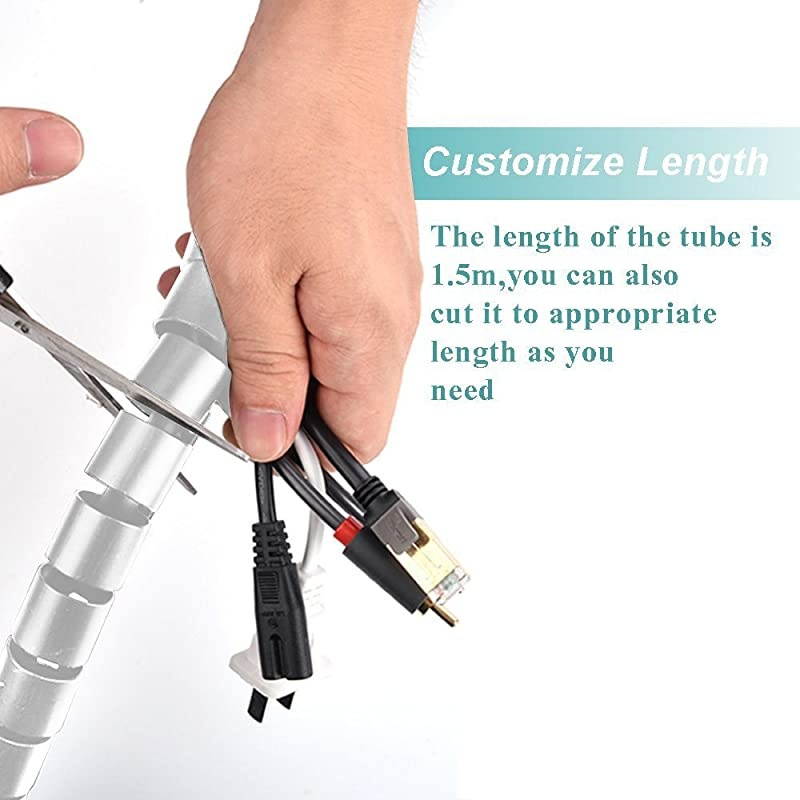 Cable Wires Organizer  Coiled Tube Cable Management PC Cinema TV Cables Sleeve with Cord Organizer Clip Hide Wires Cover Cables to Keep Desk Tidy to Protect Cable from Pets Bite White